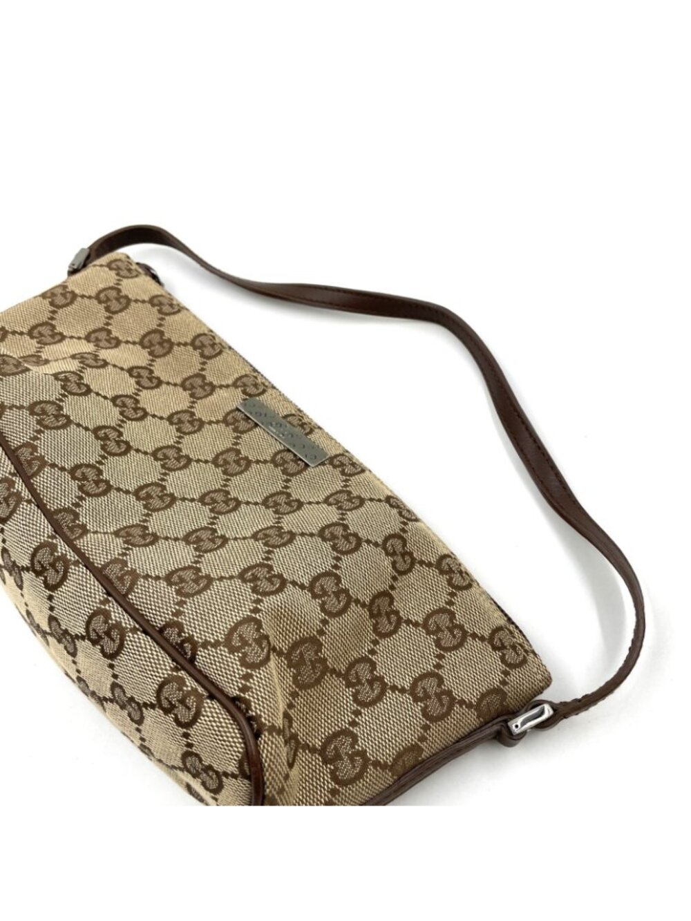 Gucci GG Canvas Pouch Brown Light Handbag Silver - Picture 10 of 13